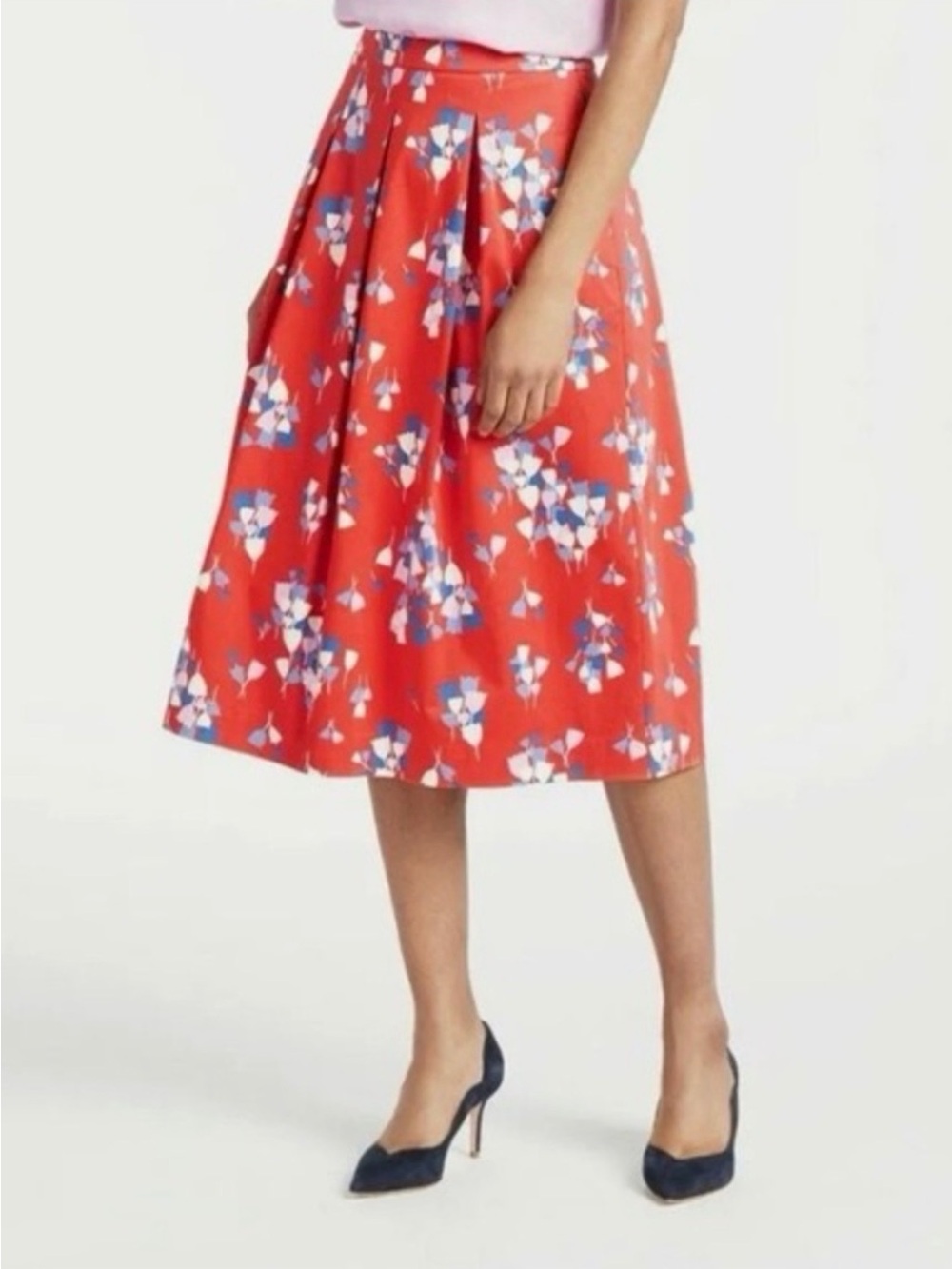 Boden Lola Midi Skirt Red Pop Tulip High Waist Cotton 8R